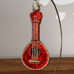 Merck Family's Old World Christmas Red Mandolin Blown Glass Ornament Instrument